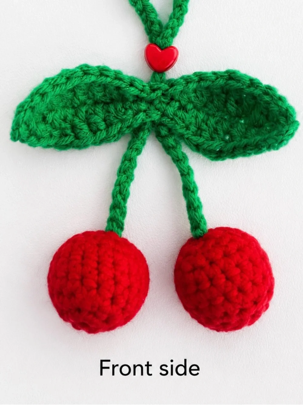 Crocheted Cherry Key Charm Card Holder - Red & Green